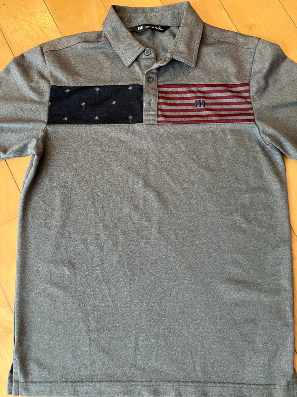 Travis Mathew Grey Polo with Navy and Burgundy Chest Panels